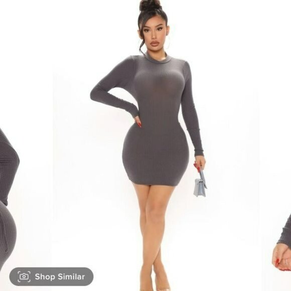 Fashion nova myranda backless ribbed knit mini dress in charcoal gray -S - Picture 1 of 10